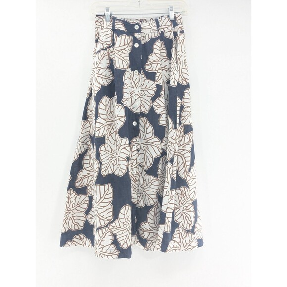 Rosso35 Made In Italy Linen High Waist Button Floral Maxi Midi Skirt Size Small - Picture 1 of 9